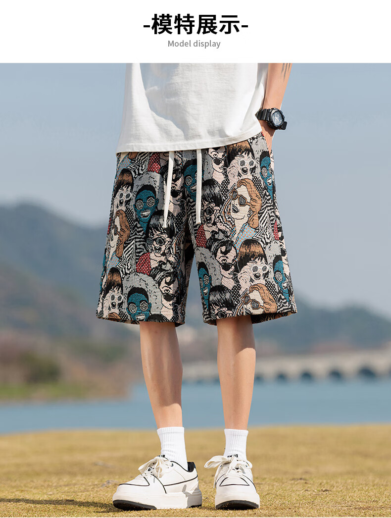 SWAMP AREA American-Style Embroidered Lightweight Casual Cool Shorts for Men, Summer Thin Contrasting Color Five-Point Pants D203 Embroidered Man 3XL 3