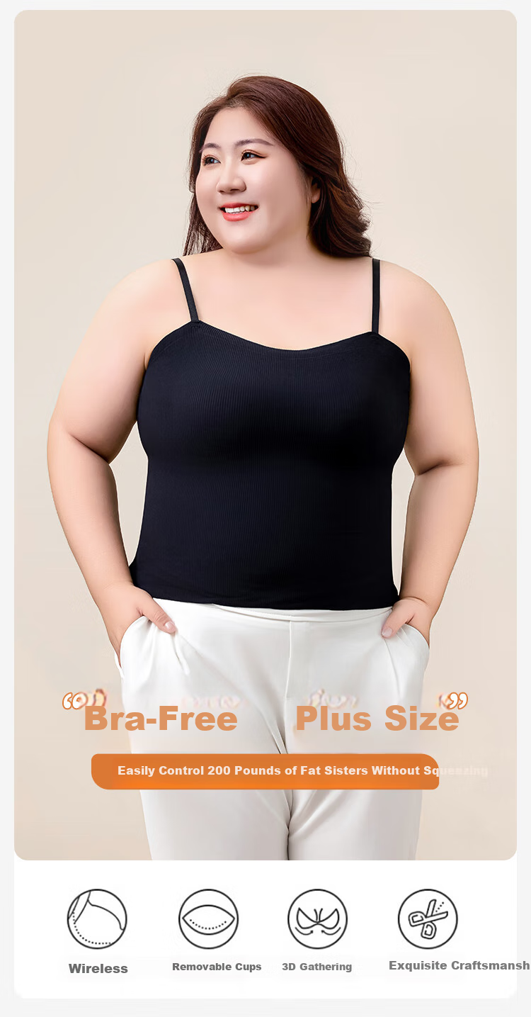 FitonTon Plus Size Camisole Tank Top for Women with Built-In Bra Pads, Slimming for Large Breasts, No Need to Wear Bra, 2L 1