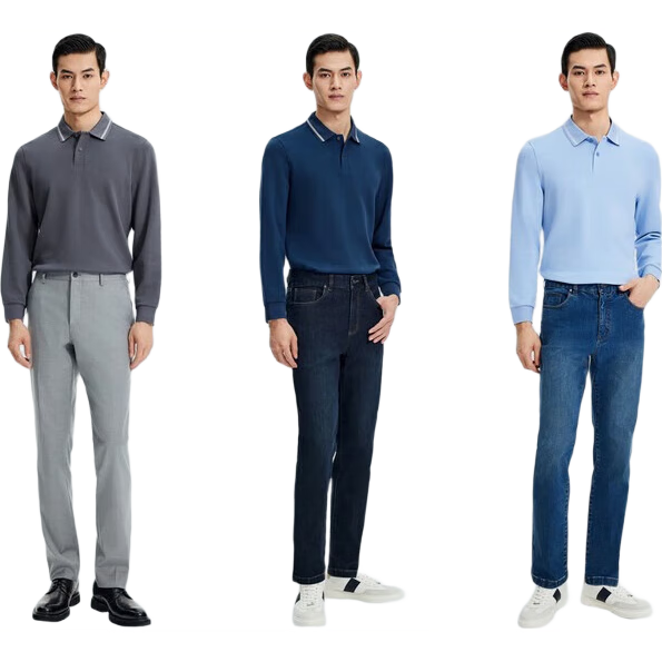 Goldlion [Wool Blend] 24 Autumn Winter Soft Skin-Friendly Business Long Sleeve Polo Shirt Men Dark Blue-55 L