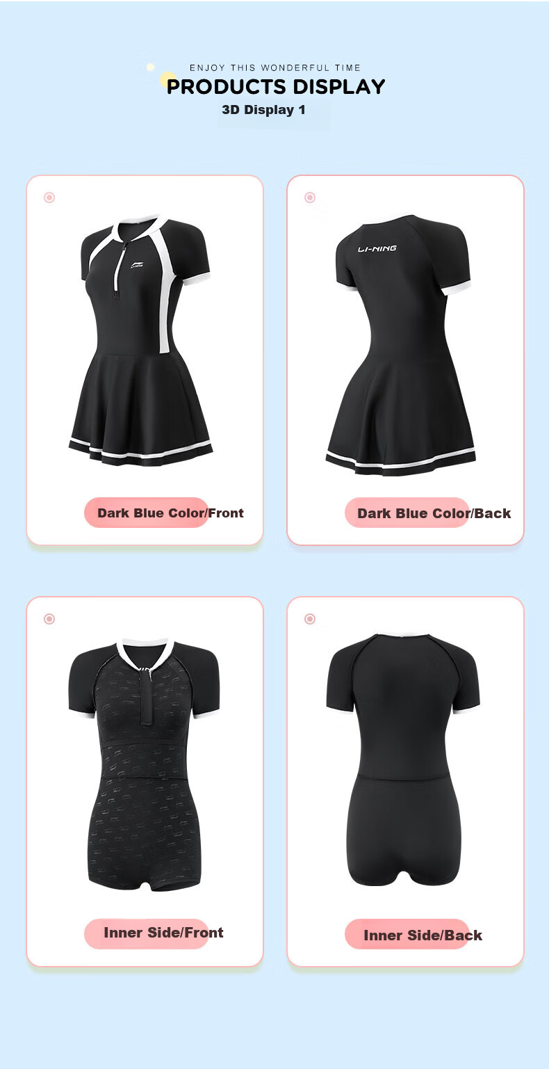 Li-Ning Children's Swimsuit for Girls, Big Kids with Chest Pads, Middle School And Teenagers, 2026 New Style One-Piece Swimwear, High-End Feel 14