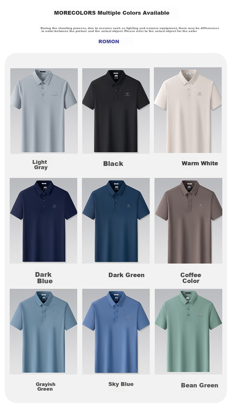 ROMON [Ice Silk High Elasticity + 7A Antibacterial] Sun Protection Short Sleeve Polo Shirt for Men, Summer T-Shirt for Middle-Aged, Cool-Feeling Collared Top 7