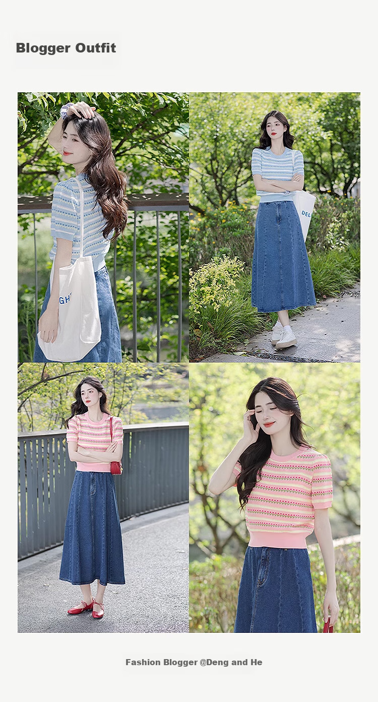 INMAN [Showroom Style] Suoluna Cool-Feeling Striped Short-Sleeve Women's Top, Summer 2026 Knitted Sweater, Yellow, Size L 6