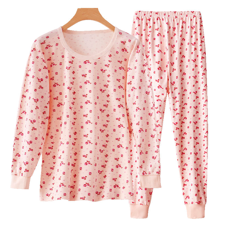 Bejirog Middle-Aged And Elderly Pure Cotton Autumn Underwear Set for Women, Traditional Large Size Base Layer, Warm Low-Collar Maternity Wear