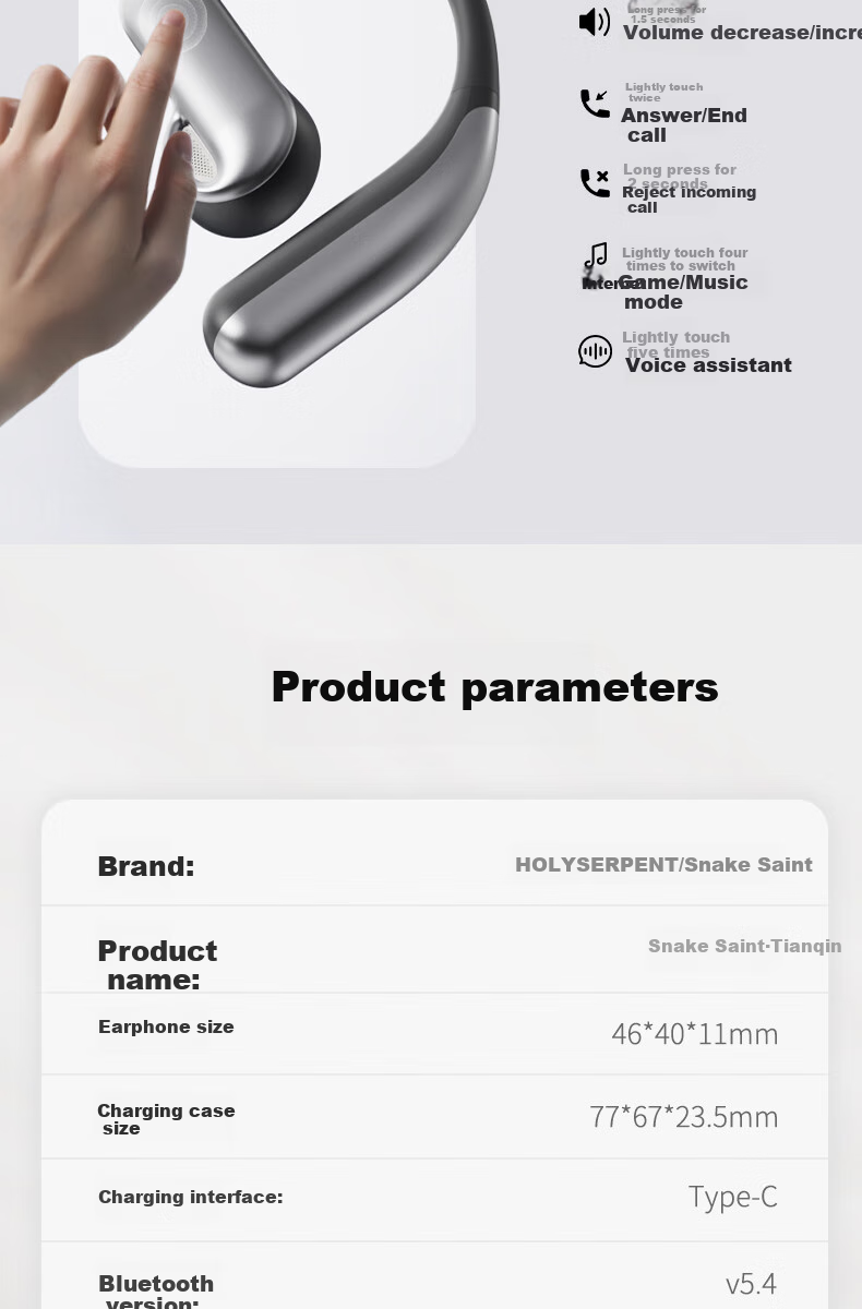 Holy Serpent Tianqin [15% Refreshing Subsidy], Bluetooth Earphones, Over-Ear Style, Latest 2026 Model, Wireless Sports Open-Style Running Headphones, Not In-Ear Bone Conduction Concept, Ranked Top Te 16