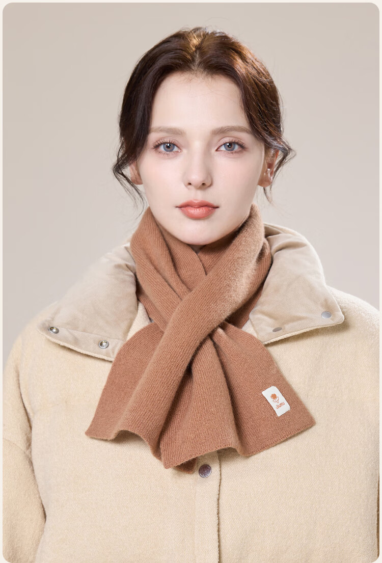 JIUMU Pure Wool Interwoven Small Scarf Women's Autumn Winter Warm Neck Warmer Lightweight Short Scarf for Girls 12