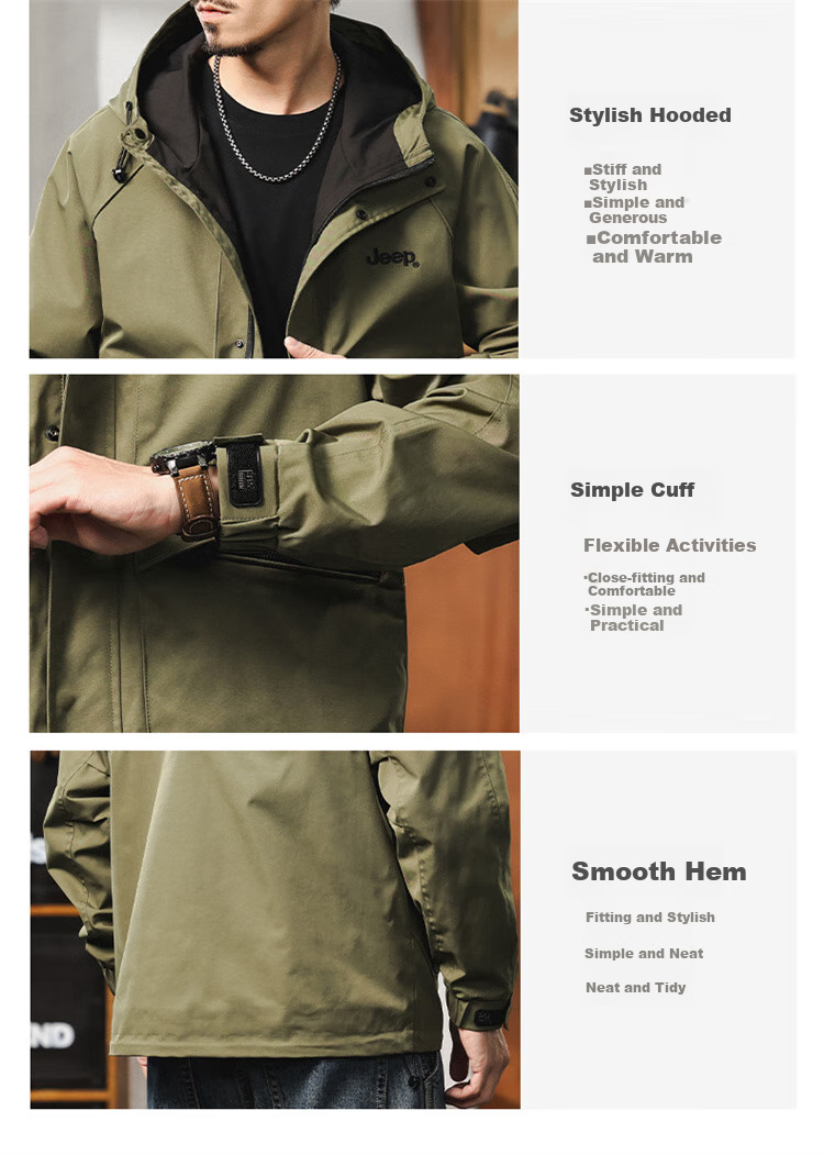 JEEP Men's Jacket, Spring And Autumn Casual Workwear Windbreaker, Loose-Fitting Outerwear for Men, Army Green, Size M 1