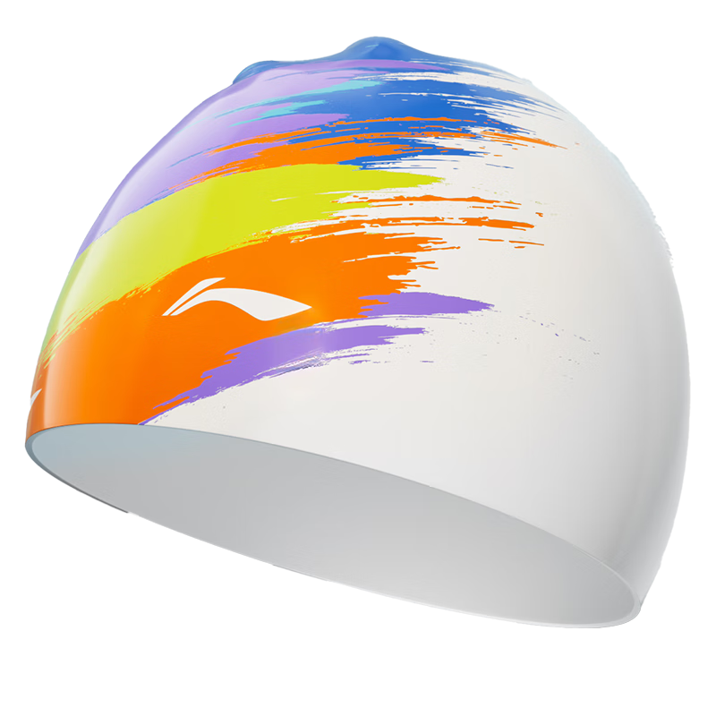 Li-Ning Swimming Cap, Long Hair Silicone Waterproof Swim Cap, Fashionable Printed Swim Cap for Men And Women, 4662 White Color