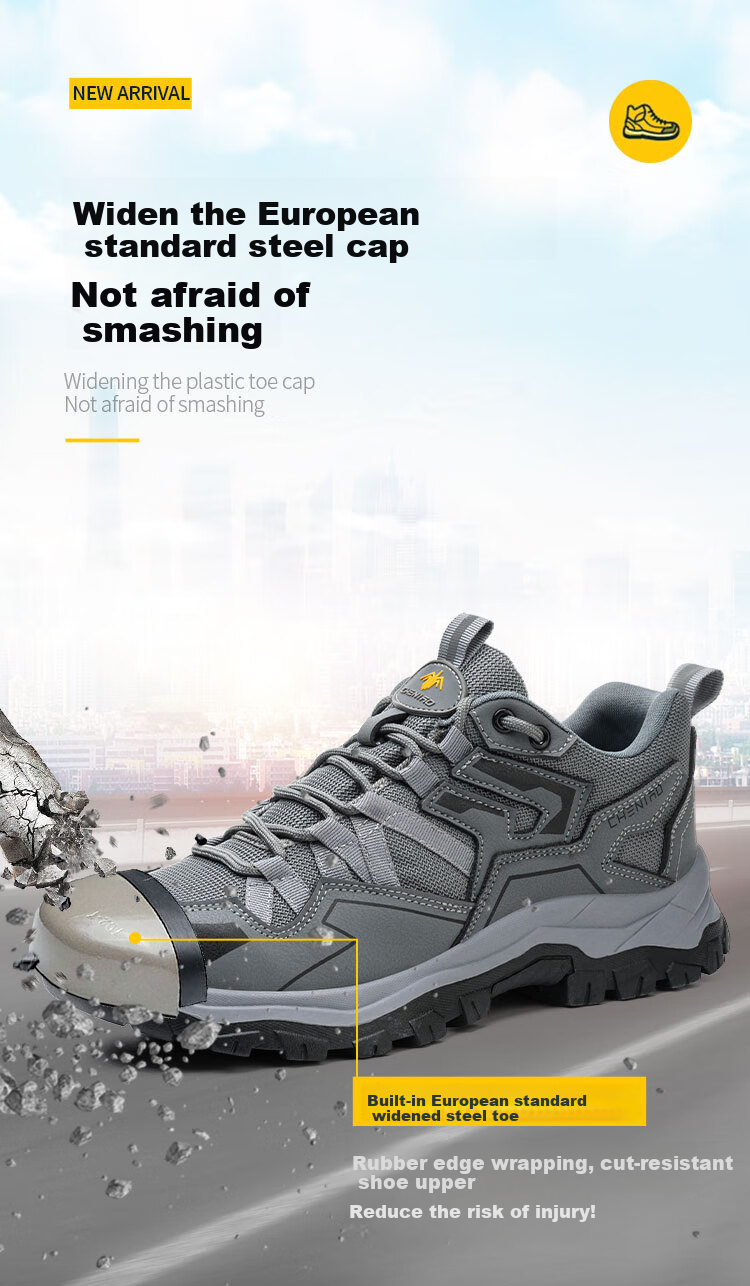 Chichengniao Men's Safety Shoes, Steel Toe Cap, Lightweight Soft Sole, Breathable for Summer, Durable Construction Site Work Boots [Anti-Smashing Anti-Puncture] Wear-Resistant -8856 Dark Gray, Size 40 7