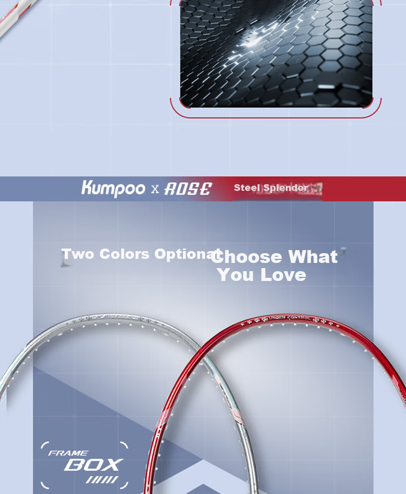 KUMPOO Badminton Racket, Full Carbon Fiber, 6U Ultra-Light, Smoky Wind Training, Offensive Single Racket, Steel Rose-Silver (Pre-Strung) 6