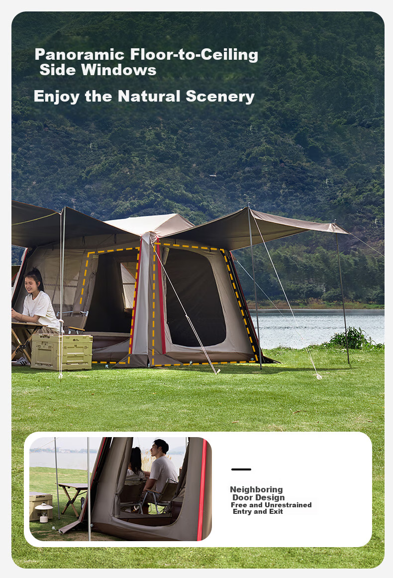 MOBIGARDEN Holiday Mountain Cabin 6+6 Outdoor Camping Sunshade Automatic Quick-Open Titanium Black Coated Tent NX25661033 Truffle Brown 7