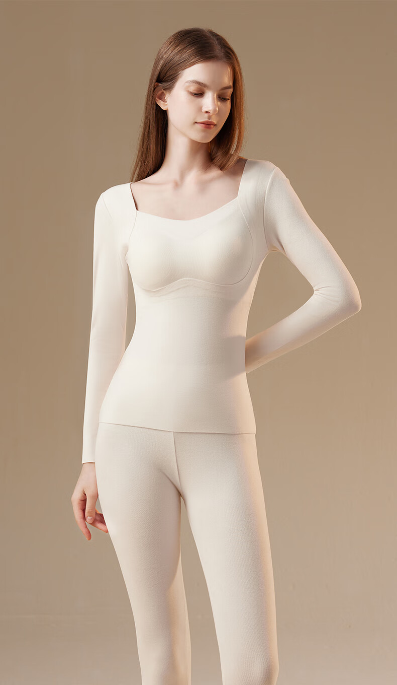 Miiow Women's Thermal Acrylic Autumn Winter Underwear Set with Chest Pad, Warm Base Layer Top and Bottom 11