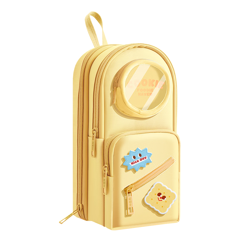 Kabaxiong Handheld Velcro Schoolbag Pencil Case Large Capacity 7-Layer Cute Stationery Bag Pencil Box Soda Biscuit Design for Primary and Middle School Students