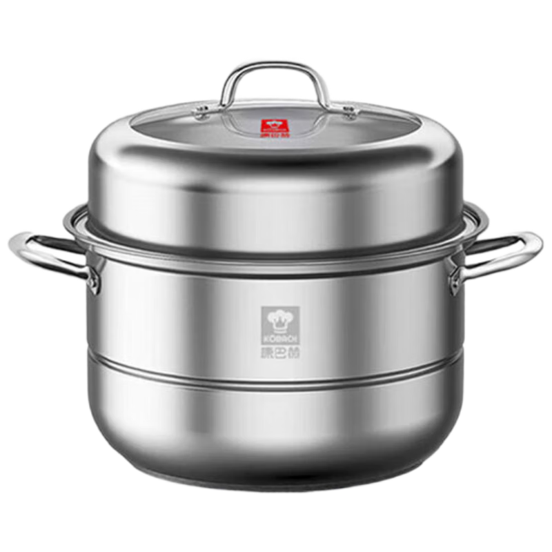 Kambach 304 Stainless Steel Double-Layer Steamer Pot with Lid, Thickened Bottom Large Soup Steamer, Multifunctional Cookware, 30cm, Compatible with Gas Stoves