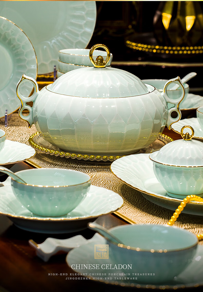 Guanpo 2025 Underglaze Color Bowl And Plate Set, High-End Tableware Set from Jingdezhen, Porcelain Bowls And Plates for Home Use, Housewarming Gift 4