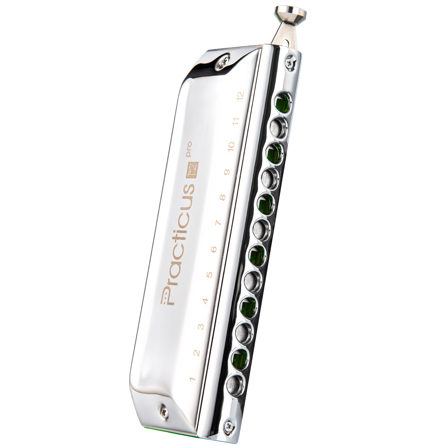Dunhuang 12-Hole Membrane-Free Green Plaid Chromatic 12Pro Harmonica Washable Silver Key of C Beginner Recommended
