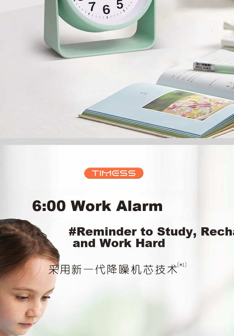 Timess Alarm Clock Creative Design for Students And Children with Loud Ringtone, Wake-Up Aid, 2024 Model, Sleep-In Prevention, Night Light, Rotatable Quartz Mini Alarm Clock, Back-To Gift 4