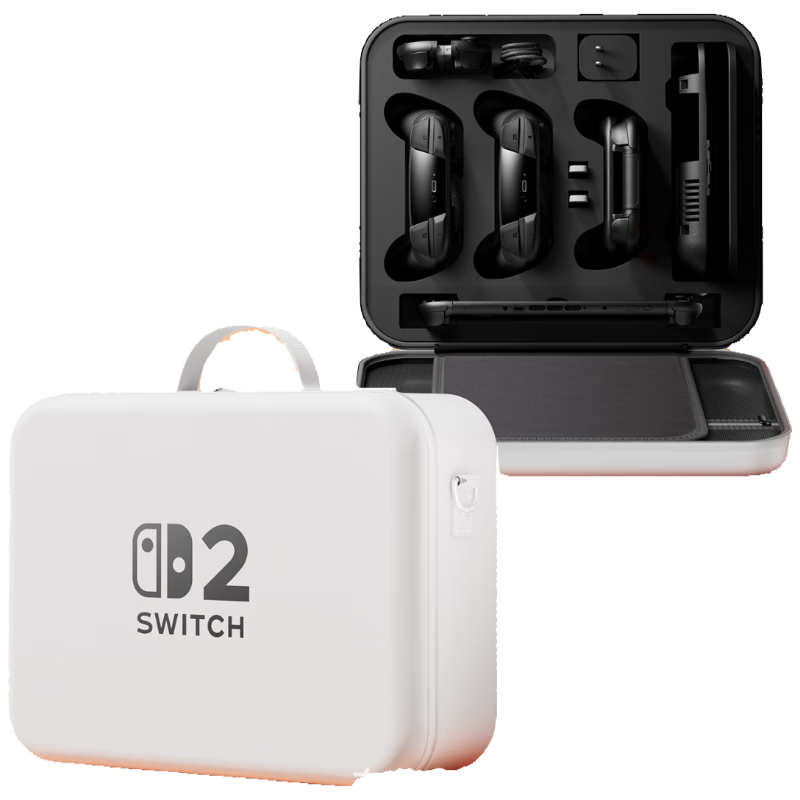 BUBM Switch2 Complete Storage Case, Oled Protective Cover, Large Capacity NS2 Game Card Holder, NS Second Generation Full Set Protective Case, Single Pro Controller Style - White