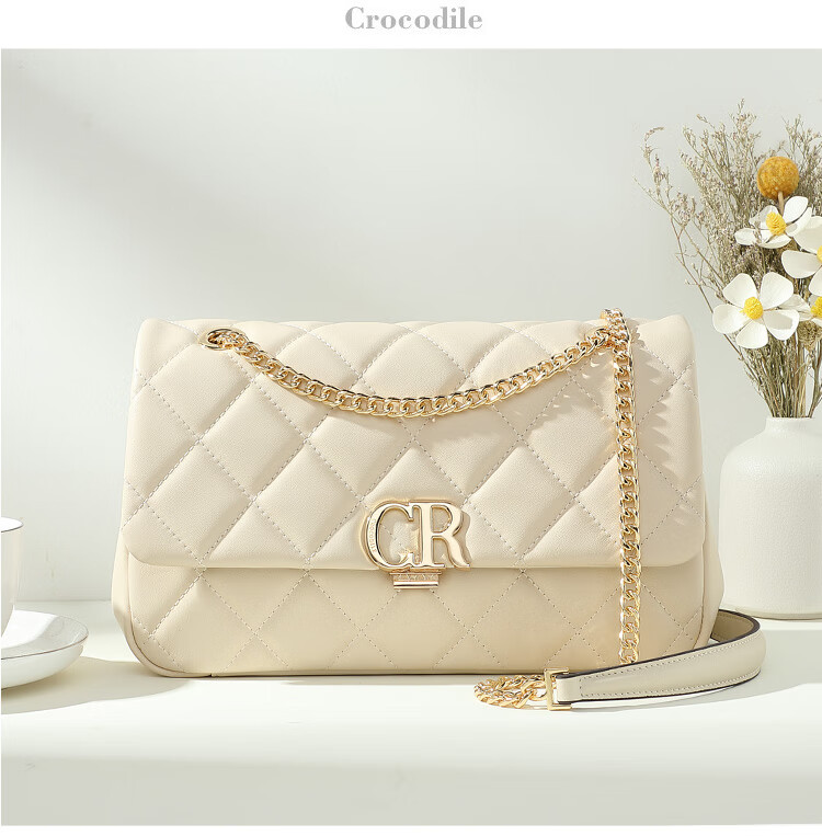CROCODILE Goddess Festival Light Luxury Cowhide Women's Handbag, Classic Diamond Pattern Shoulder Bag, High-End Crossbody Ladies Chain Bag, Gift 3