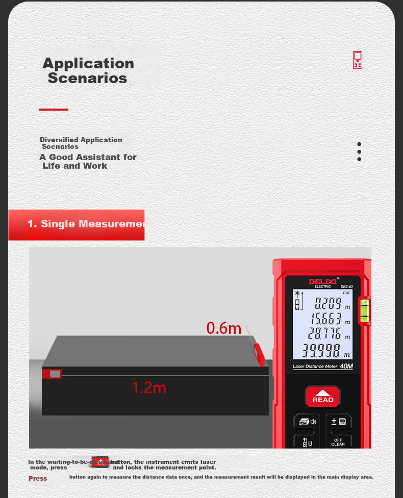 DELIXI ELECTRIC Laser Distance Meter Upgraded High-Precision Electronic Tape Measure with Projection Line 50m Range 20
