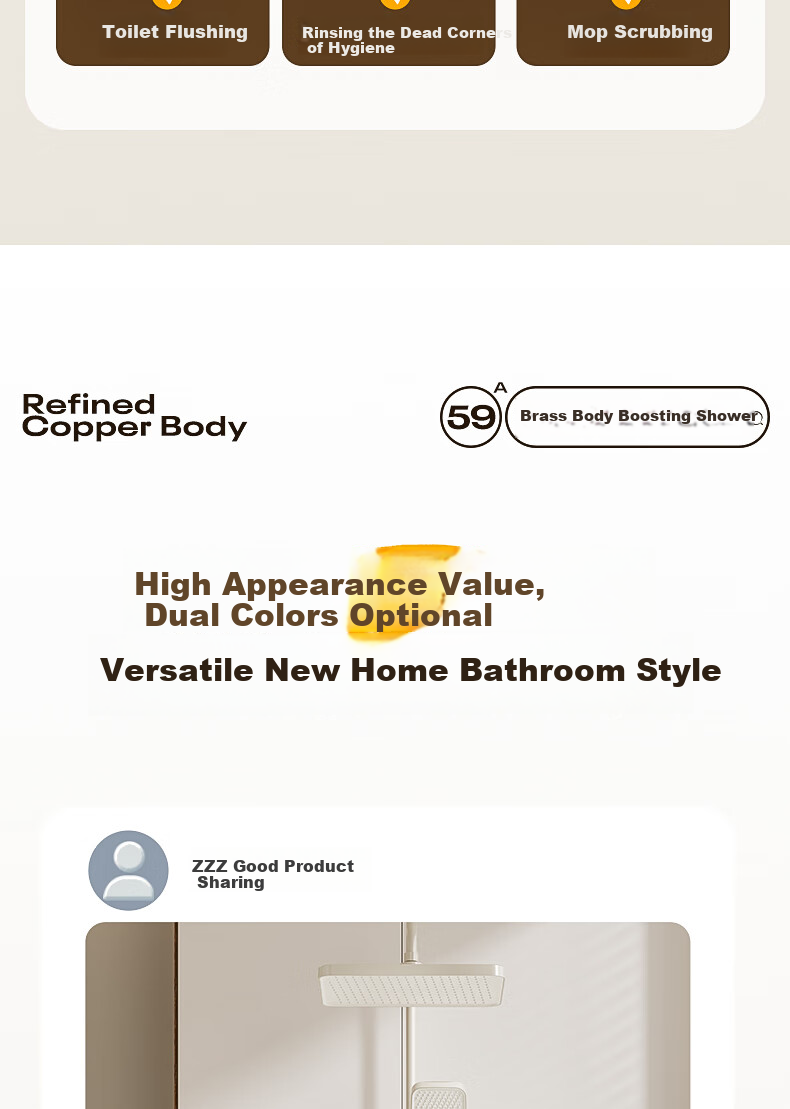 HUIDA Shower Head Set, Large Screen High-Pressure Brass Body, Home Bathroom Shower Head Complete Set TS105S 29