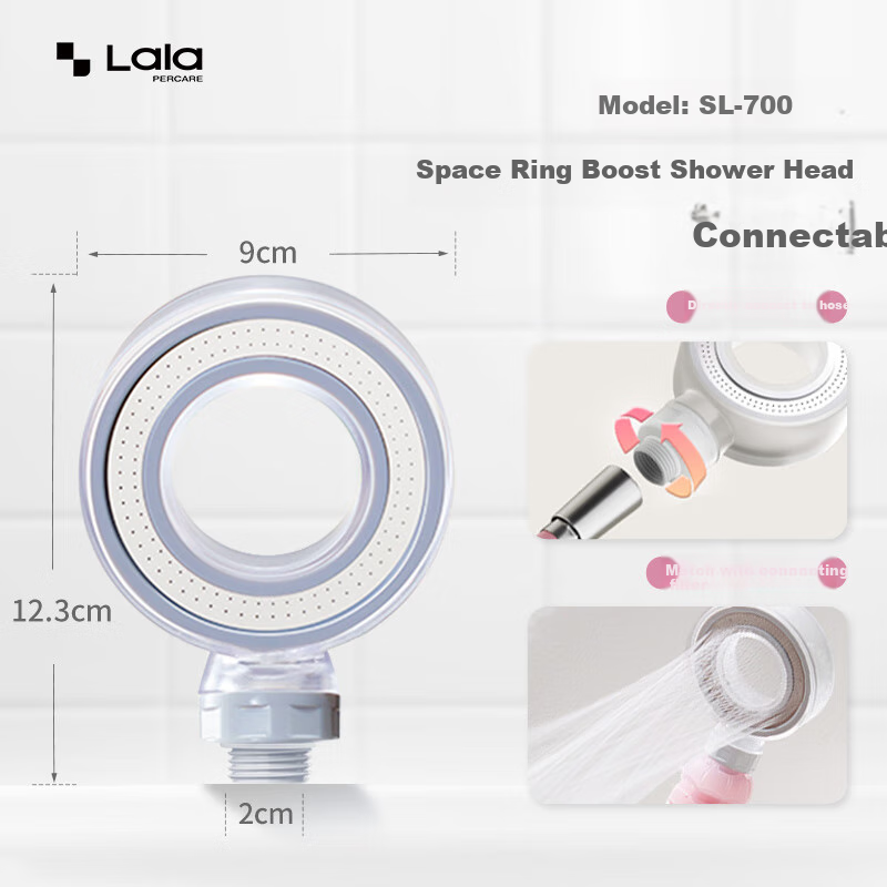 LALAPERCARE Space Ring Pressure-Boosting Shower Head, Handheld Filtered Shower, Bathroom Slim Waist Spiral Water Outlet Shower Head SL-700 1