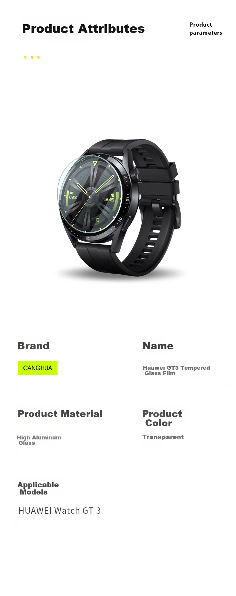 CangHua [3-Pack] Screen Protector for Huawei Watch GT3, Tempered Glass Film for Watch GT3, HD Full-Screen Ultra-Thin Shatterproof Anti-Fingerprint Watch Film, 46mm 6