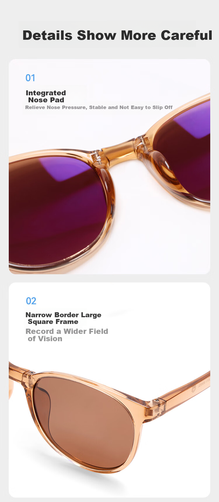JD Original [Foldable Large Frame] Versatile Polarized Sunglasses, UV Protection Cycling Glasses for Men And Women, Light Coffee Square/Round Frame 5