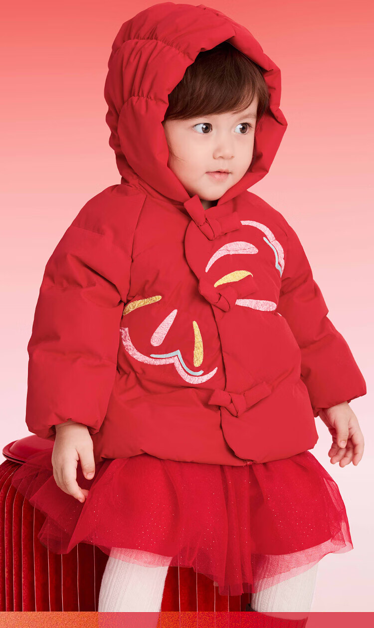 BALABALA Kids Down Jacket Girls 2025 New Red Lunar New Year Outfit Baby Warm Spring Traditional Style Coat 1