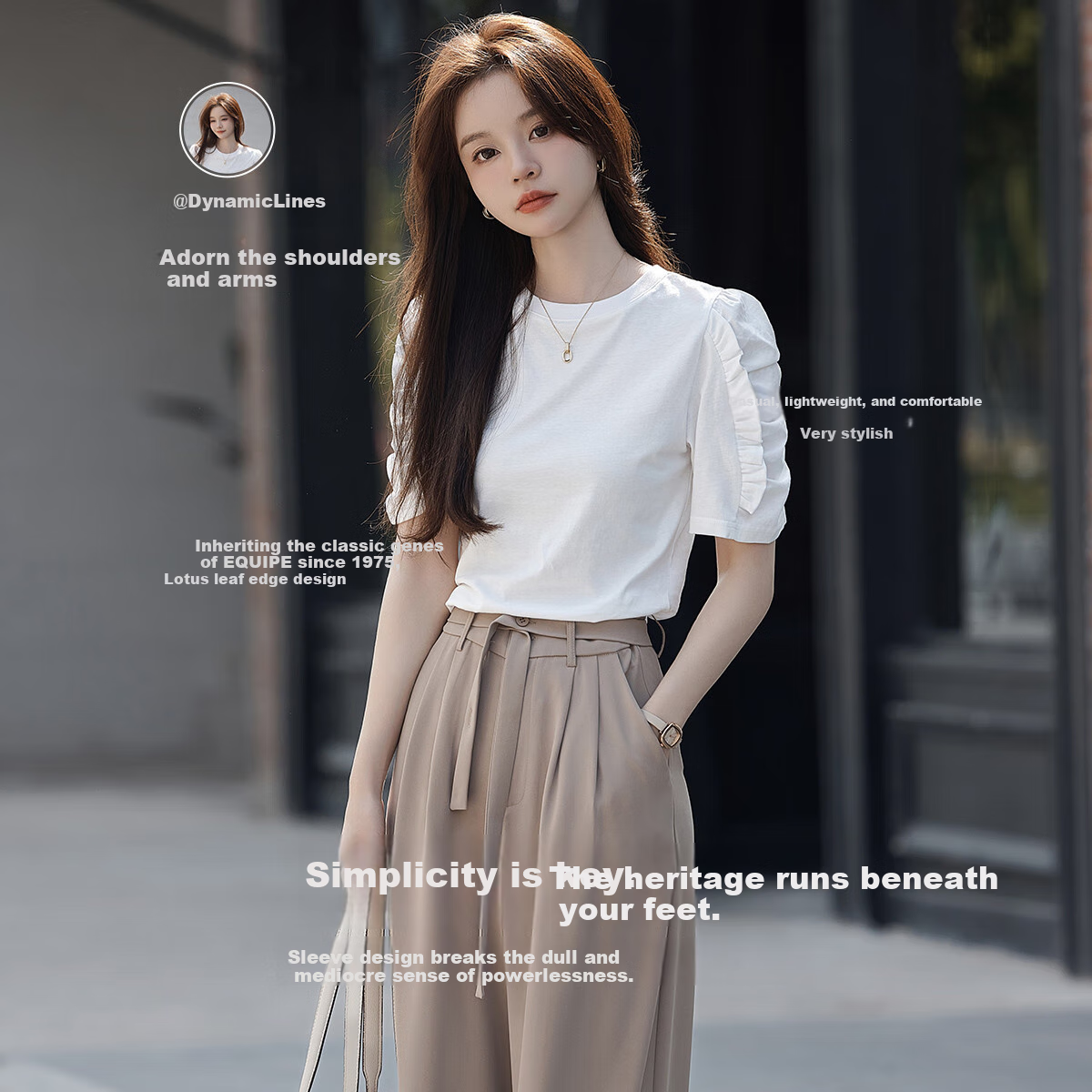 Mt [Korean Sweet Style] Summer All-Cotton Puff Sleeve Ruffle Trim Round Neck T-Shirt