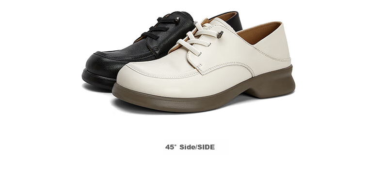 PT'SON Top-Grain Leather Deep-Mouth Flats, 2026 Autumn Retro British Style Leather Shoes, Thick-Soled Height-Increasing Women's Shoes, Black, Size 35 12