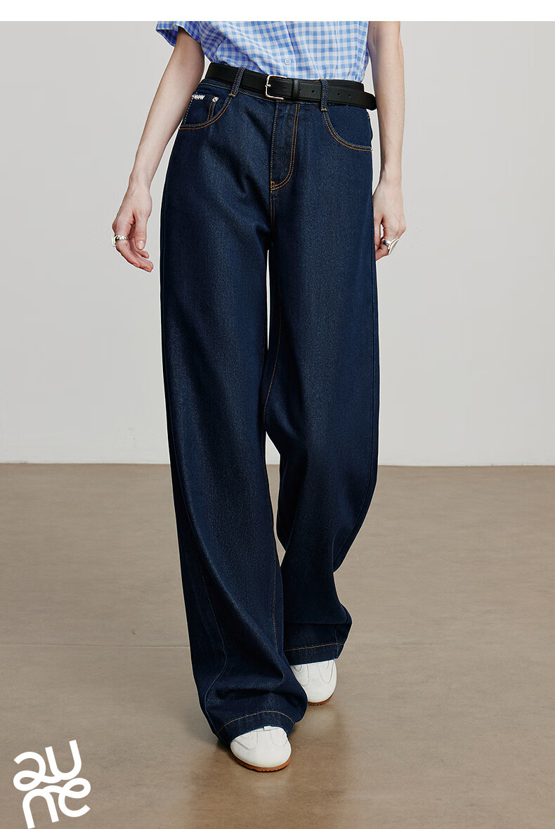 Chuyu Focus Acetate Puff Soft Denim Women's 2025 New Mid-Waist High Street Embroidered Wide-Leg Pants Sky Blue 28 30