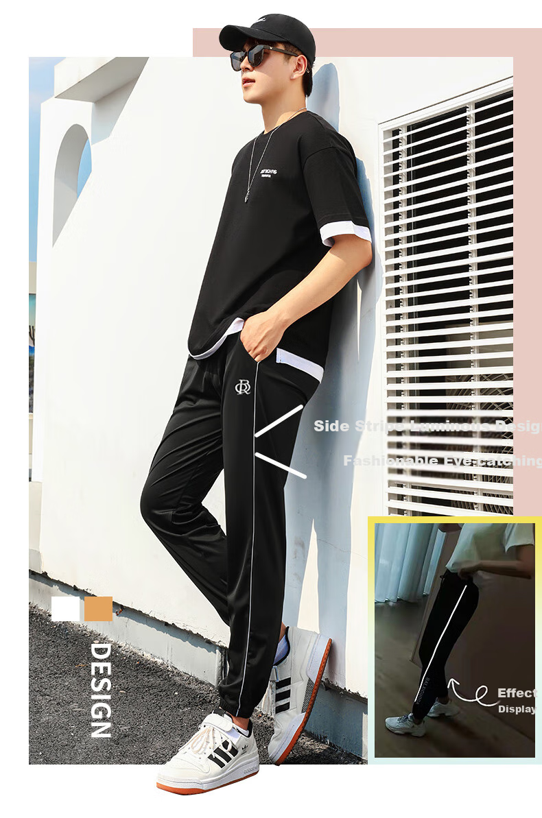 LangSha Ice Silk Quick-Dry Pants for Men And Women, Summer Breathable Cool-Feeling Sun Protection Trousers, Sports Running Fitness Reflective Striped Casual Pants 11