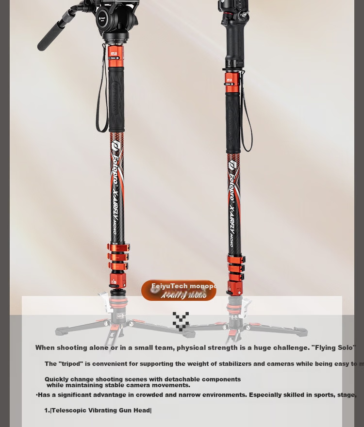 Fotopro Flying One Tripod, Quick-Release Design, Foot-Operated Unlocking, 32mm Diameter Carbon Fiber Camera Tripod, Flame Orange 4