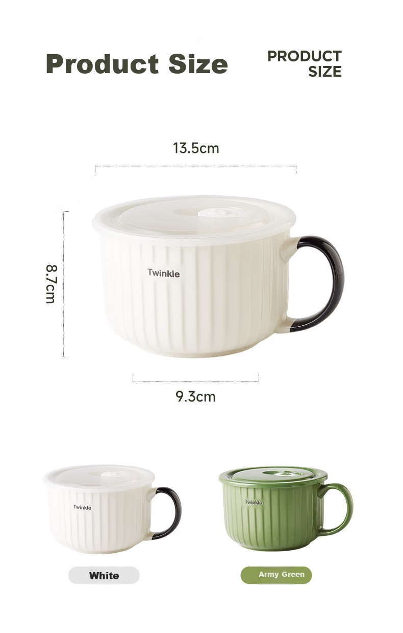 IJARL Ceramic Ramen Bowl with Lid, Student Lunch Box, Noodle Cup, Food Storage Bowl, Soup Bowl, Nordic-Style Ramen Cup in Gree 6