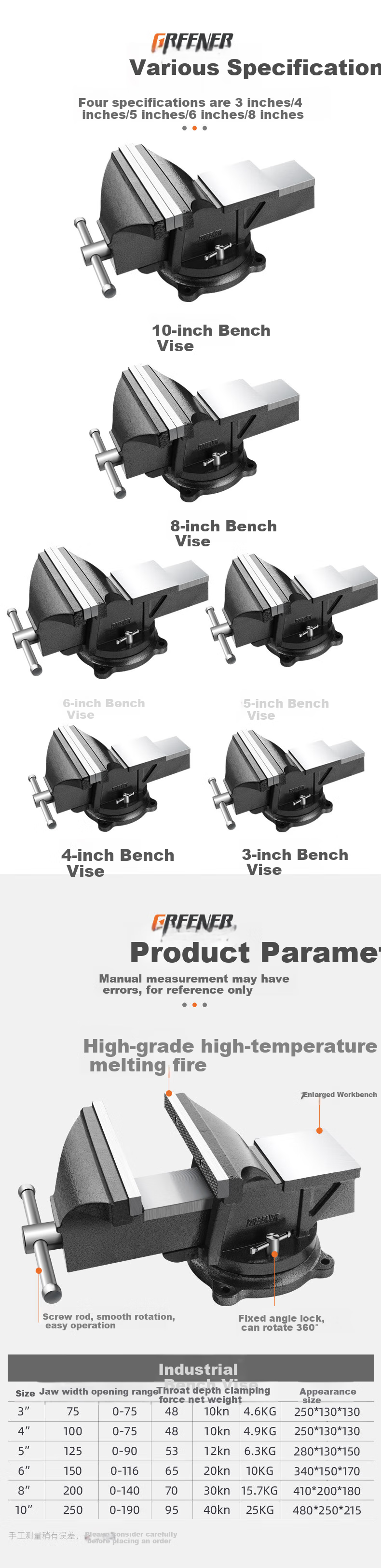 GREENER Heavy-Duty Bench Vise Workbench Multi-Functional Household Small Vise Table Industrial-Grade Flat-Jaw Clamp 15