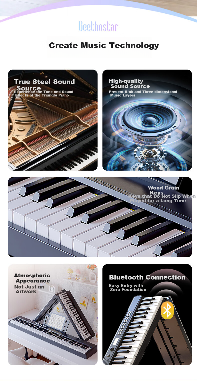 Beethostar Foldable Digital Piano, 88 Weighted Keys, Portable Electronic Piano for Adults And Children, Professional Performance Instrument for Teachers And Performers 2