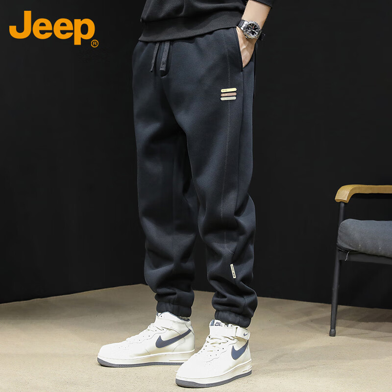 JEEP Мужские повседневные брюки, осенне-зимние, свободный крой, утепленные, черные, размер XL