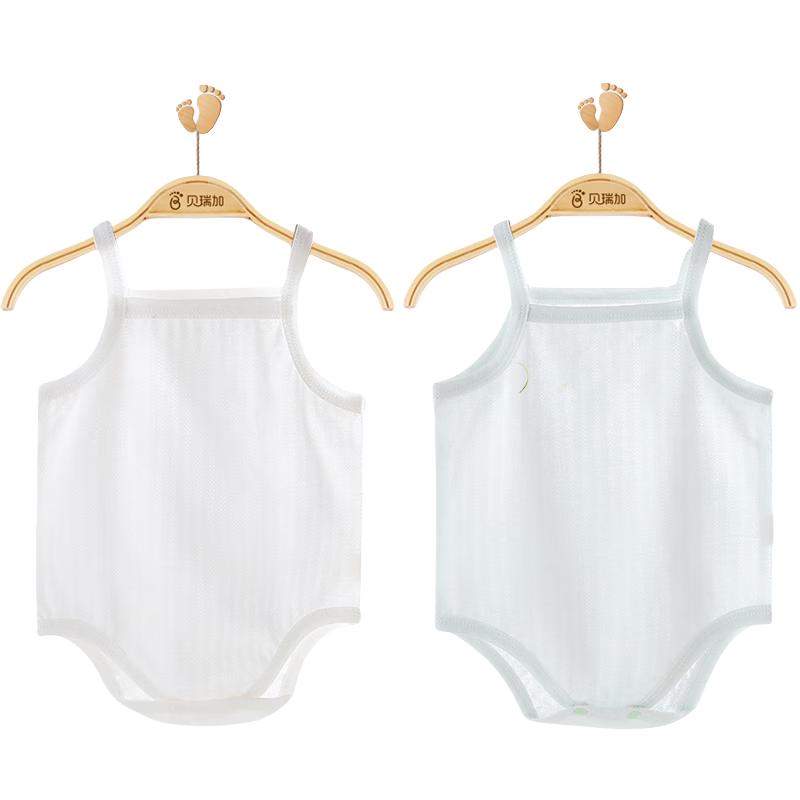 Babyprints Baby Romper 2-Piece Set, Summer Infant Bodysuit, Sleeveless Onesie, Triangle Jumpsuit, Pure Cotton Underwear, White And Blue, Size 80