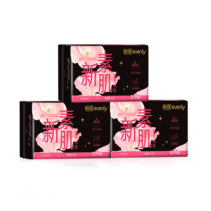 EVENLY Women's Ultra-Thin Extra-Long Sanitary Pads, Night Use, 410mm, 12 Pieces, JD Self-Operated Official Flagship Store, Menstrual Pads