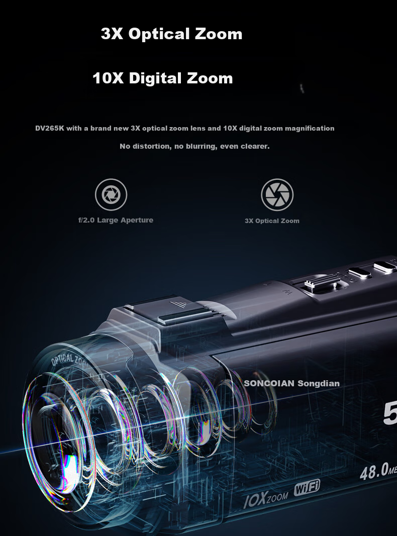 SONGDIAN Digital Camera with Optical Zoom, 5K High-Definition Anti-Shake Photography, Handheld Portable DV Recorder, Home And Travel Vlog Short Video DV265K, 256GB Memory 1