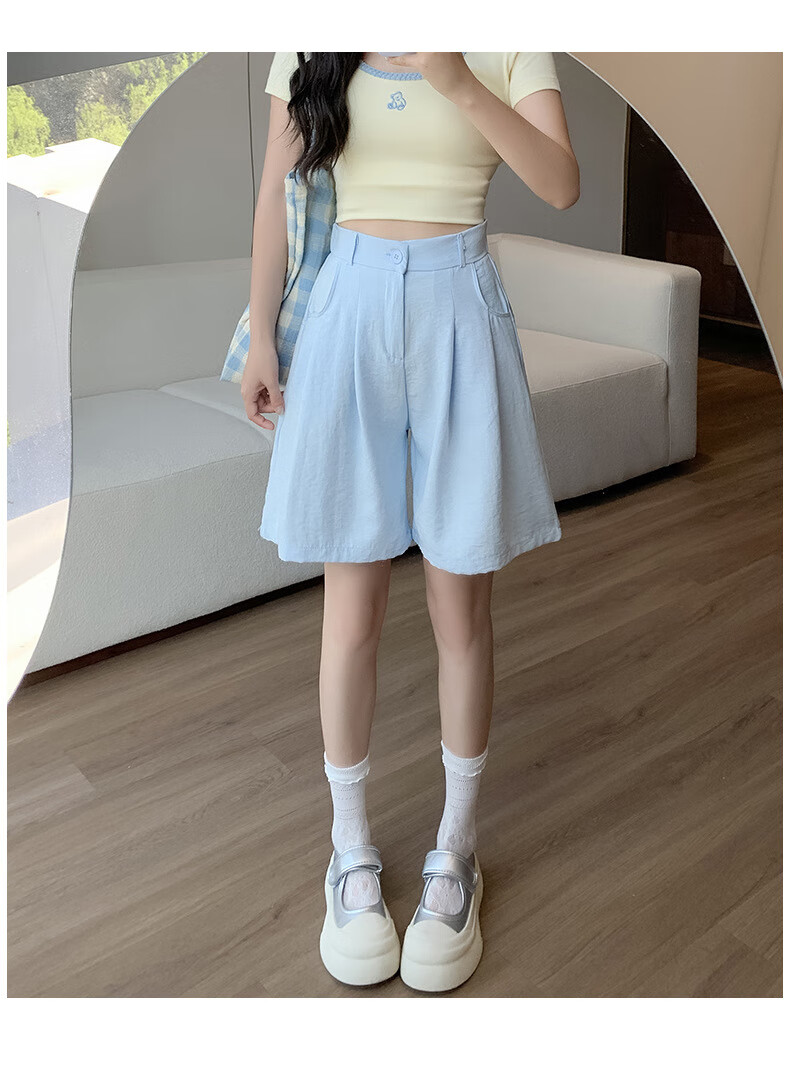 LangSha Milk Puff Suit Shorts for Women, Ice Silk Summer New High-Waist Loose Casual Mid-Length Pants, Relaxed Loose-Fitting Five-Point Shorts 29