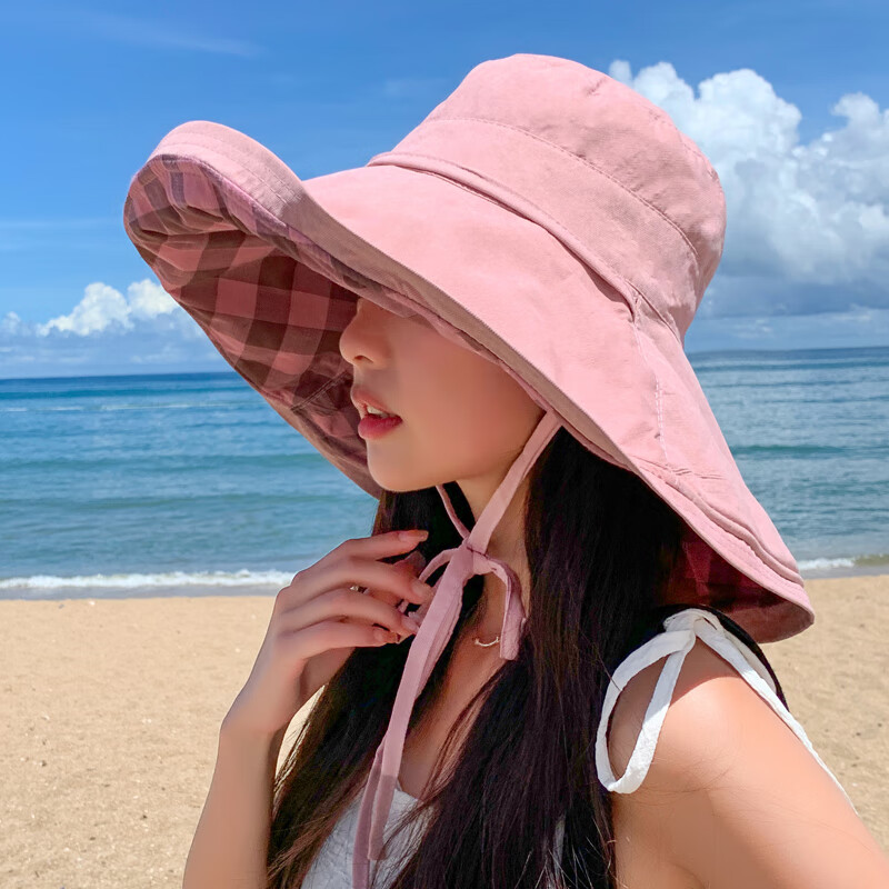 Jian Cai Summer Sunshade Bucket Hat for Women, Wide Brim Double-Sided Wear Face-Covering Beach Sun Hat, Perfect Sun Protection Gift for Girlfriend