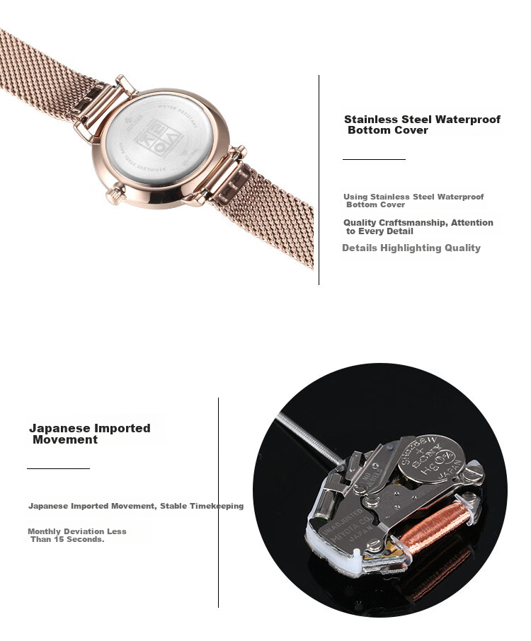 Julius Women's Watch, Fashionable Student Simple Elegant Trendy Waterproof Quartz Ladies Watch, Rose Gold White Face JA-1164LC 13