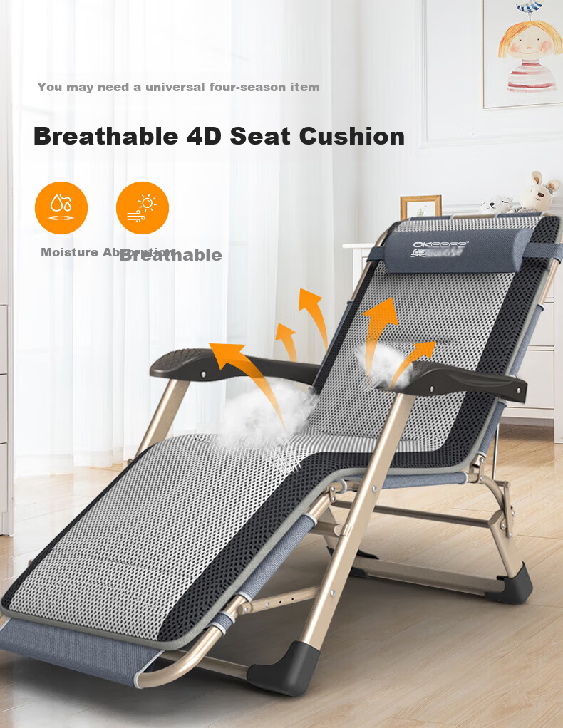 OKeefe Folding Bed Lounge Chair, Office Nap Chair, Single Bed, Hospital Companion Bed with Lamp, Corduroy Cotton Pad 5