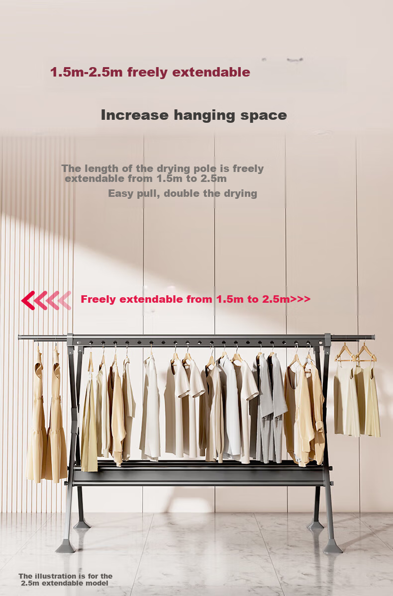 Quanpinwu Clothes Drying Rack, Floor-Standing Drying Pole, Extendable And Foldable, No Installation Required, Bedroom Coat Rack, Balcony Clothes Drying Stand 9