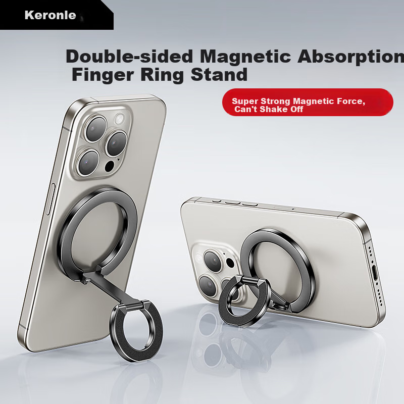 Kerunle Double-Sided Magnetic Dual-Ring MagSafe Phone Holder 360° Rotatable Desktop Ring Stand Compatible with Apple iPhone 13/14/15 Car Mount