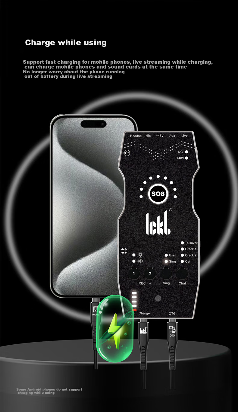 CQA Torch Wireless Microphone, Ickb So8 Sixth Generation Sound Card Kit, Mobile Phone Outdoor Live Streaming, Computer Universal, Streamer Singing, Quanmin K Song Live Streaming Equipment Complete Set 6