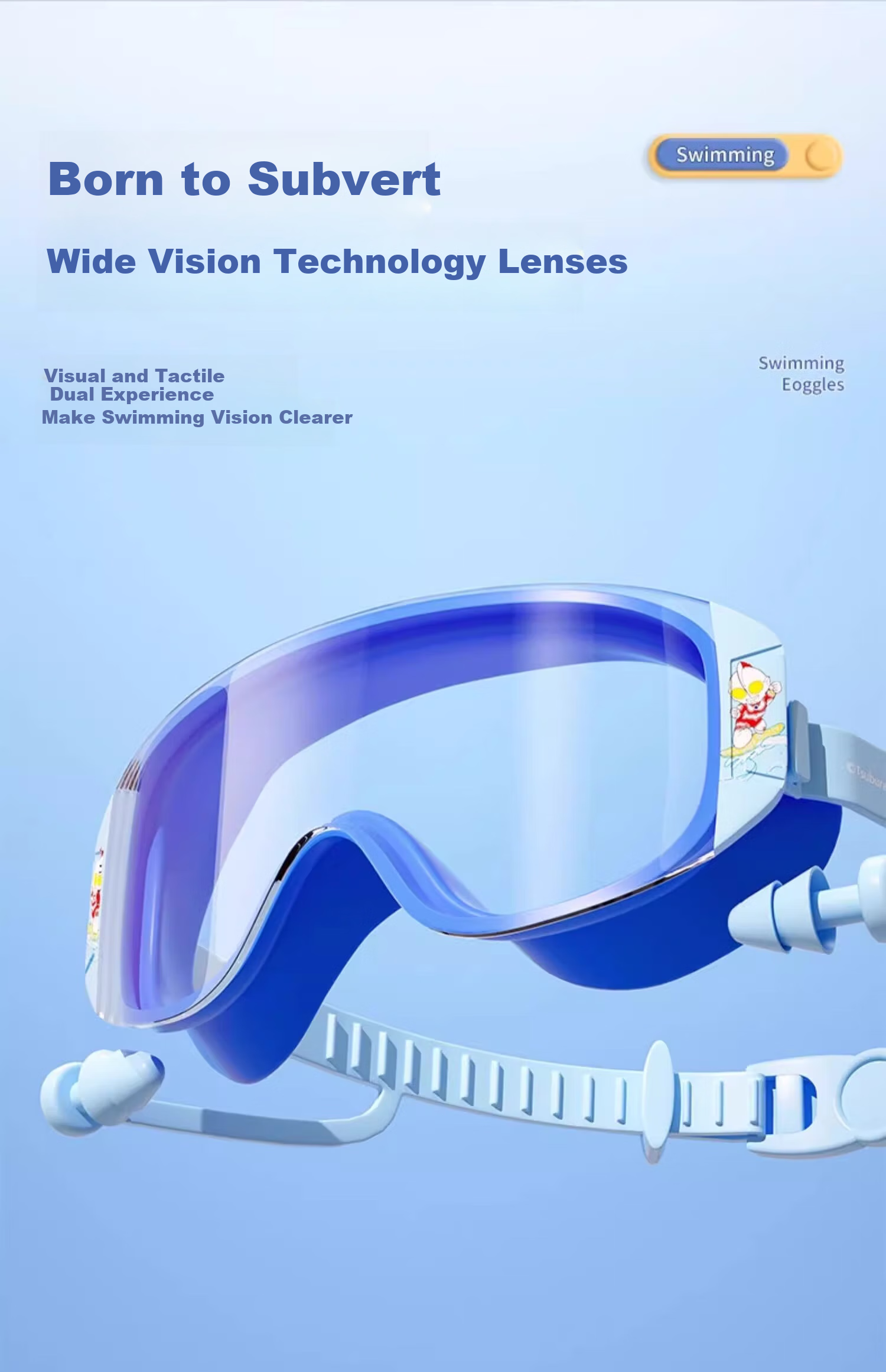 Youyou & Classic Ultraman Children's Swimming Goggles, High-Definition Waterproof Anti-Fog Large Frame Swimming Glasses, Swimming Eyewear 61415 Transparent Blue 6
