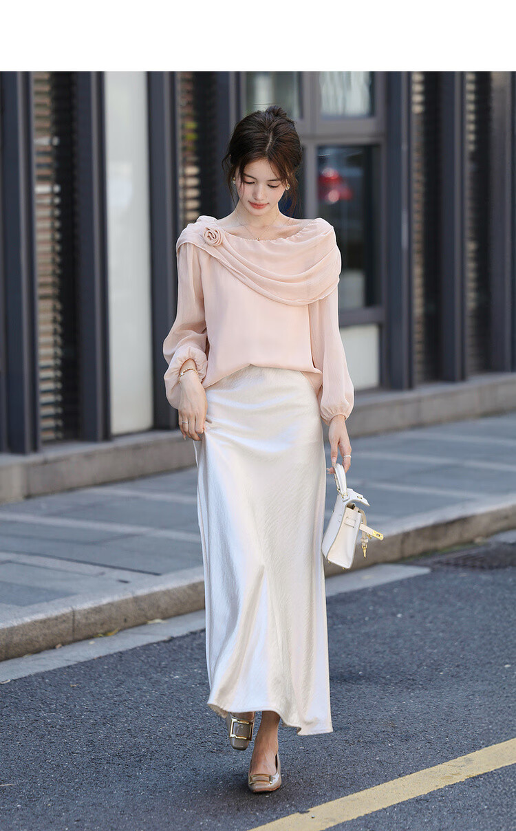 Mt Gentle Impression Spring Elegant Off-Shoulder Floral Decor Lightweight Shirt Women's Top 5