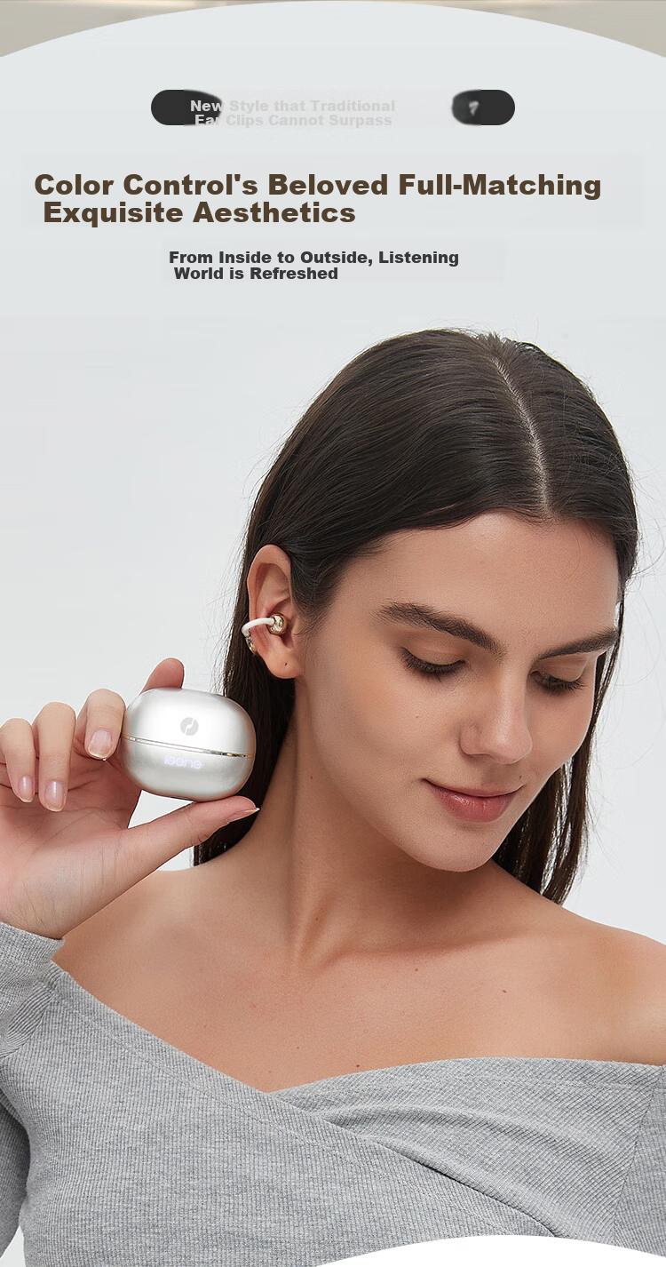 IGene [Sound Quality And Appearance 0 Negative Reviews] Ear Clip Bluetooth Headphones, Open-Ear, Non-In Music Sports Long Battery Life Bone Conduction Concept Suitable for OPPO Huawei Vivo OnePlus 4